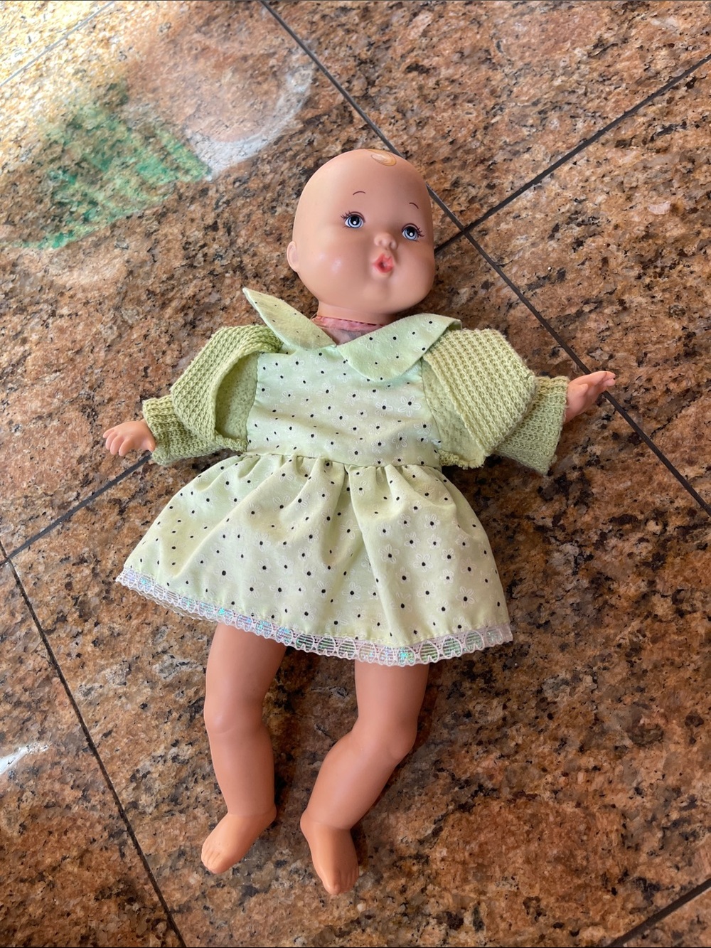 Madame Alexander Baby Doll in Light Green Polka Dot Dress